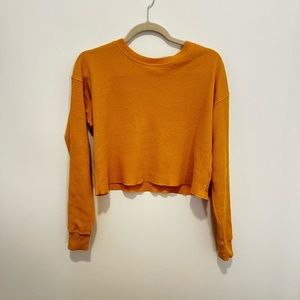 Aritzia TNA Oversized Yellow Crop Long Sleeve Knit Top